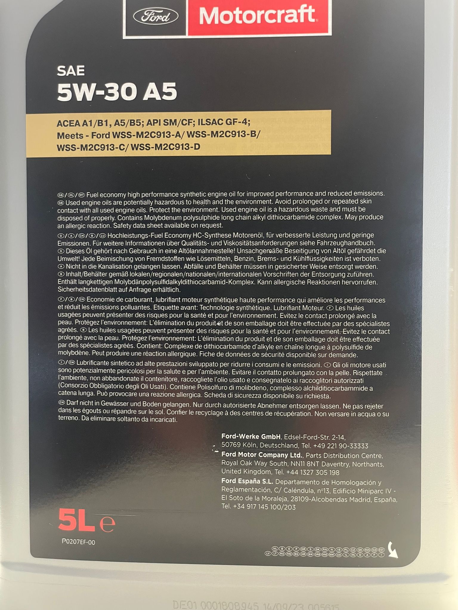 ORIGINAL FORD Motorcraft A5 5W-30 5L Motoröl