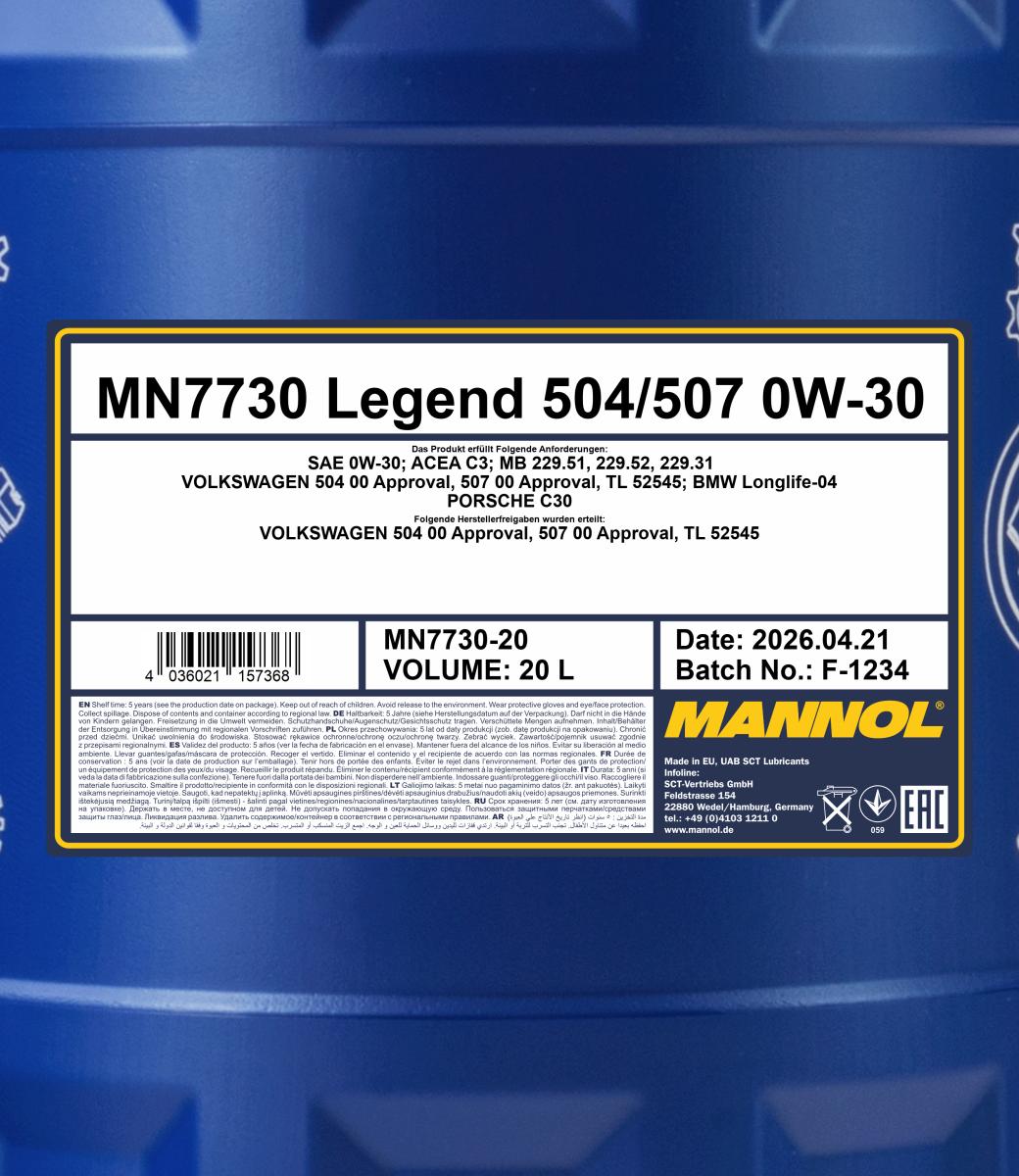 MANNOL 7730 Legend 504/507 0W-30-20l-detail