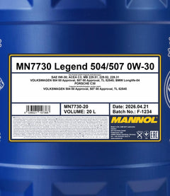 MANNOL 7730 Legend 504/507 0W-30-20l-detail