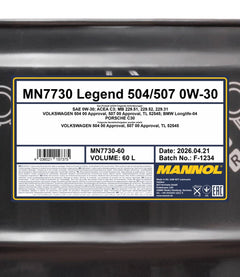 MANNOL 7730 Legend 504/507 0W-30-60l-detail