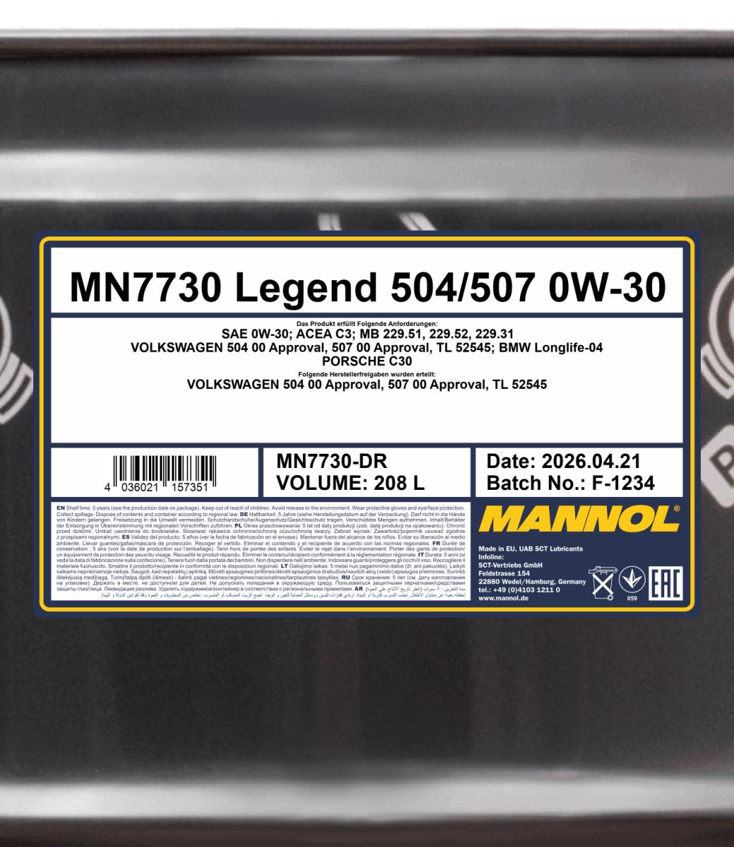 MANNOL 7730 Legend 504/507 0W-30MANNOL 7730 Legend 504/507 0W-30-drum-detail